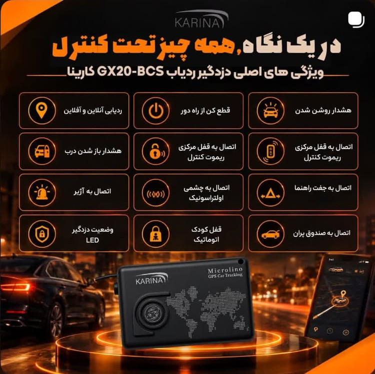ردیاب دزدگیر کارینا ریموت دار یک تیکه GX9-BCS
